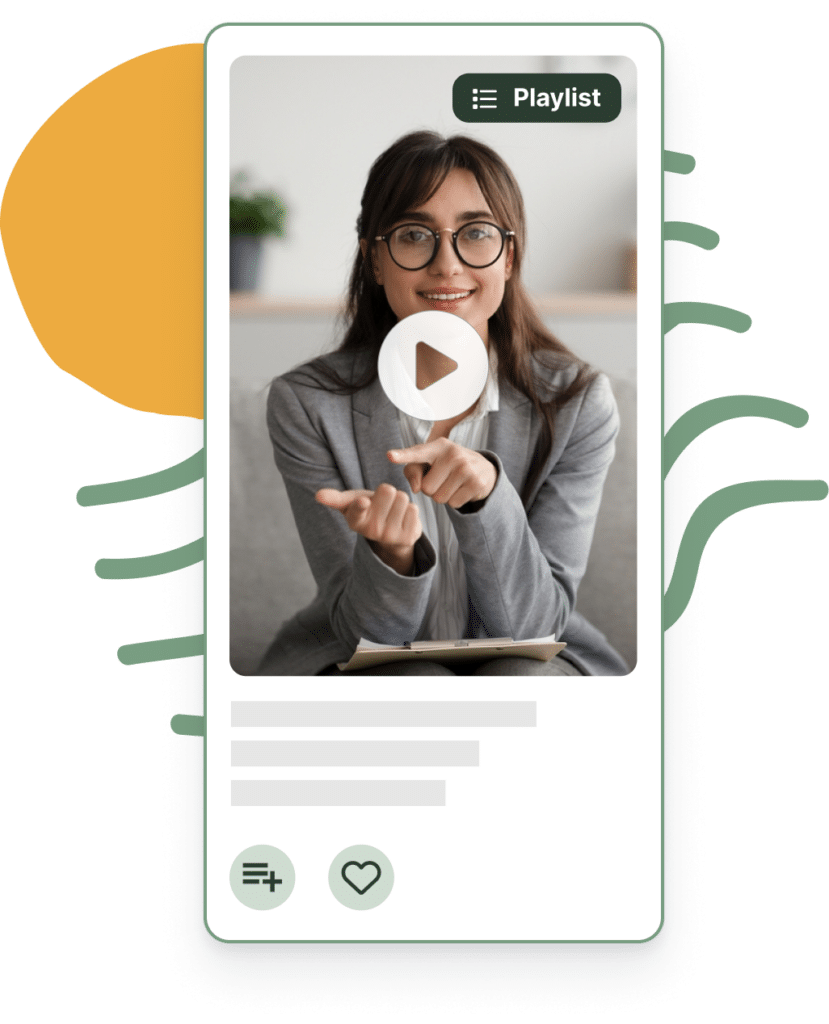 Video clip recording of happy professional woman. Share button in foreground.